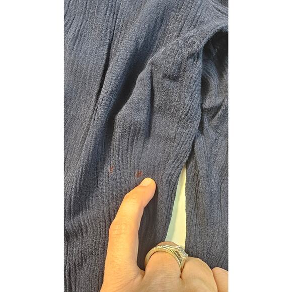 Soft surroundings crinkle rayon romper sz L navy blue elastic waist comfort flaw - Picture 4 of 9